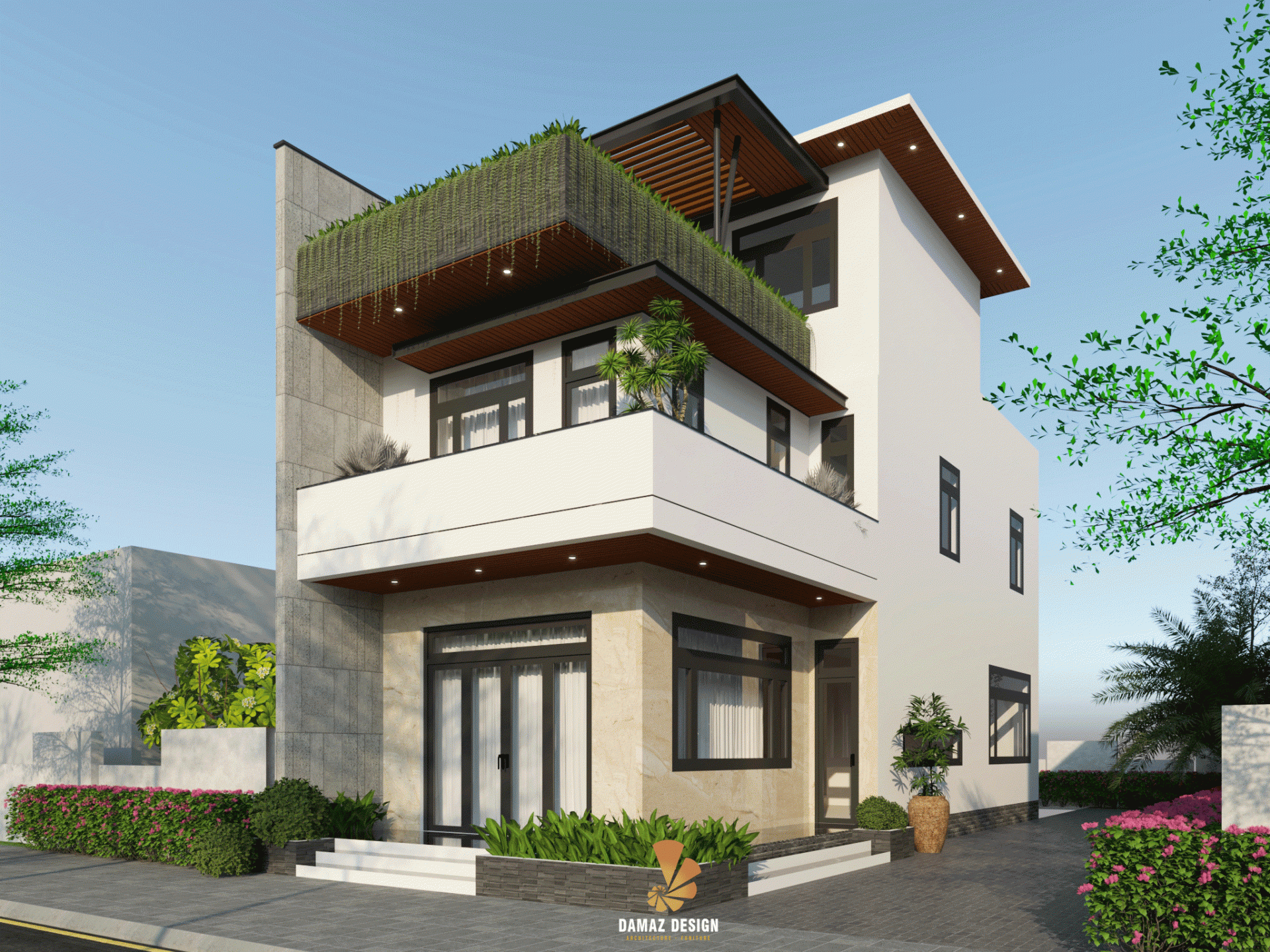 mẫu nhà phố 2 tầng 1 tum