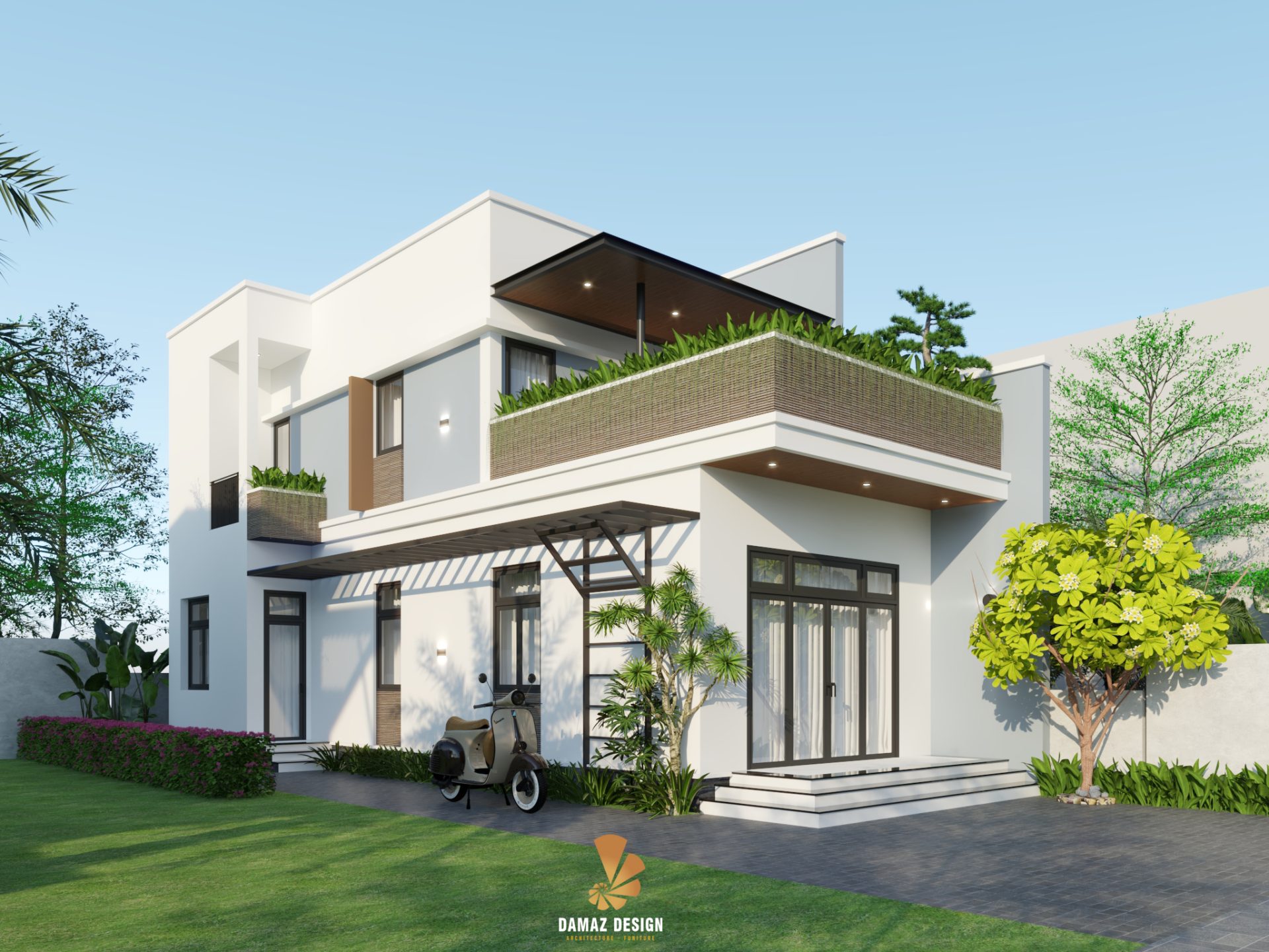 Nhà 2 tầng kết hợp không gian xanh với ban công trồng cây thoáng mát tại Nghệ An